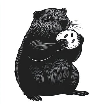 recommend clip art: A woodchuck sitting and eating a round cookie.