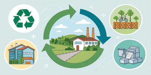 Fototapeta premium Illustration of circular economy concept with recycling, sustainable production, and eco friendly practices