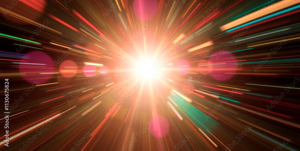 Poster a bright light is shining through a blurry image. the light is creating a sense of movement and ener