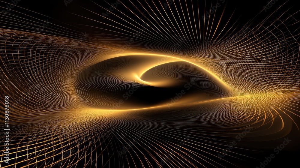 Poster elegant golden abstract wave patterns on dark background