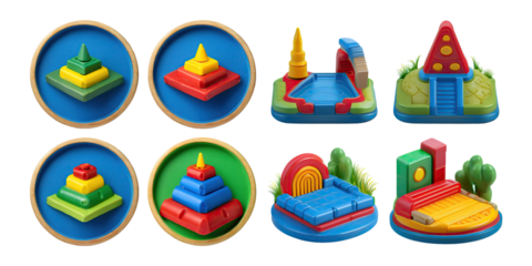 Colorful Plastic Stacking Toys for Children Playtime, PNG collection, set bundle, isolate on transparent or white background