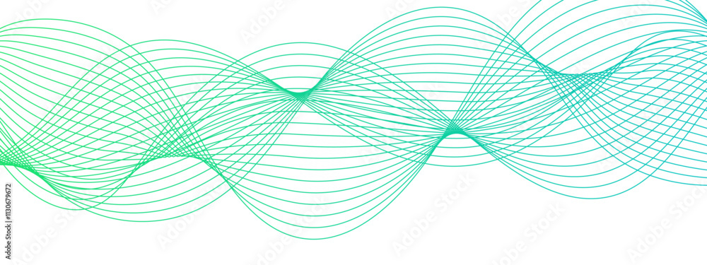 Aufkleber Abstract Blue and Green glowing frequency sound wave technology curve lines background. Curved wavy lines tech futuristic motion background. Geometric technology & frequency gradient lines. 