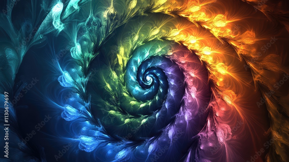 Poster Colorful Abstract Spiral Design with Dynamic Flowing Shapes and Lights
