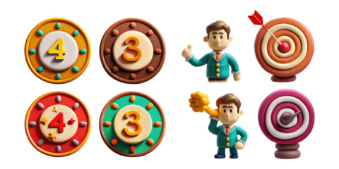 Colorful Game Tokens and Characters Collection, PNG collection, set bundle, isolate on transparent or white background