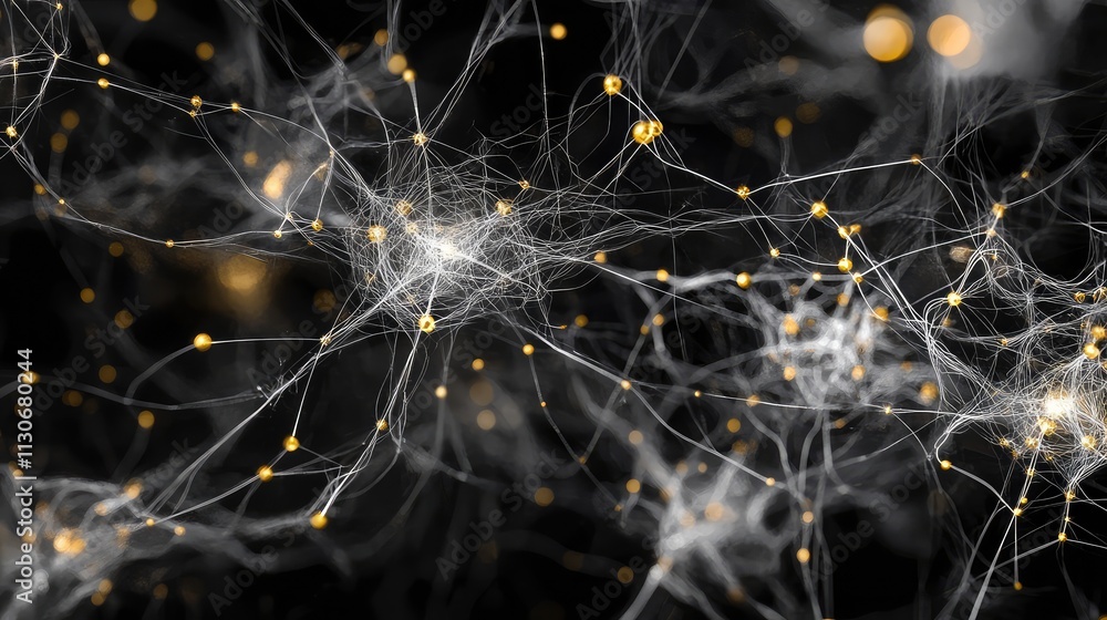 Poster abstract connection of neural networks with glowing nodes and fibers