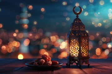 Fototapeta premium Lantern with moon symbol and dates for Ramadan celebration.