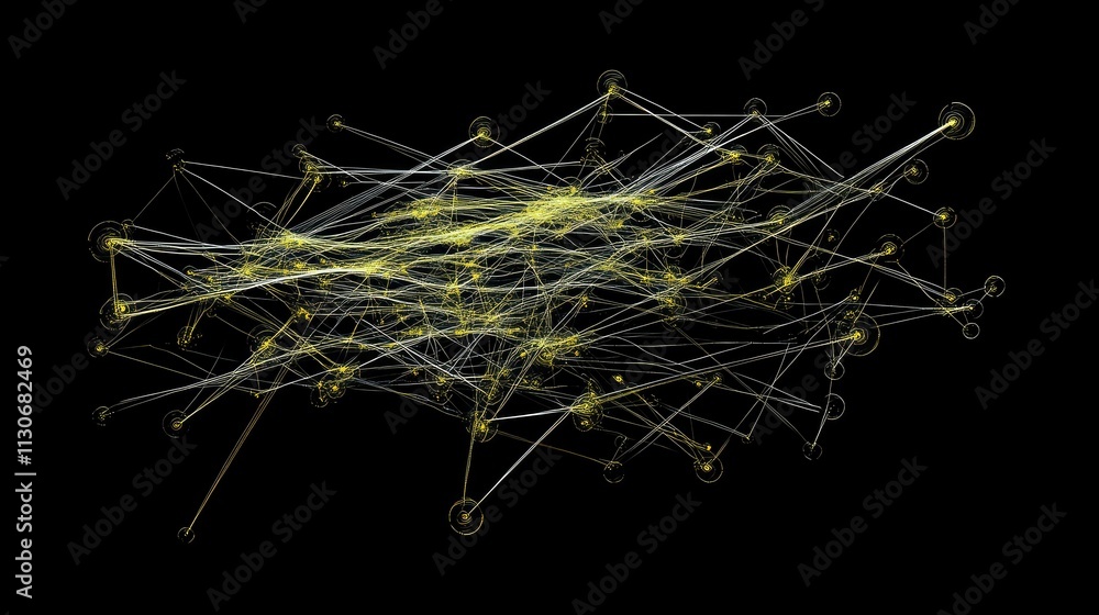 Poster abstract visualization of interconnected lines and nodes in dark space