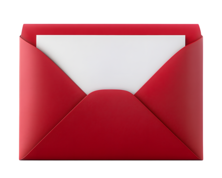Red envelope with blank letter Inside with copy space for text, isolated on white transparent background, PNG element