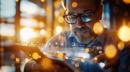 Digital Payments and Mobile Payments concept. Businessman Using Smartphone with Digital Interface