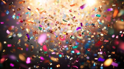 Colorful Party Confetti Explosion with Metallic Glow, Party Confetti Explosion, New Year's day, New Year's Eve 