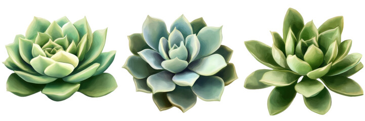Obraz premium Succulents Collection Green Echeveria Plants Botanical Illustration Houseplants