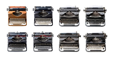 Vintage Style Typewriters on Transparent Background