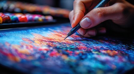 Naklejka premium Student Creating Art on Tablet Closeup