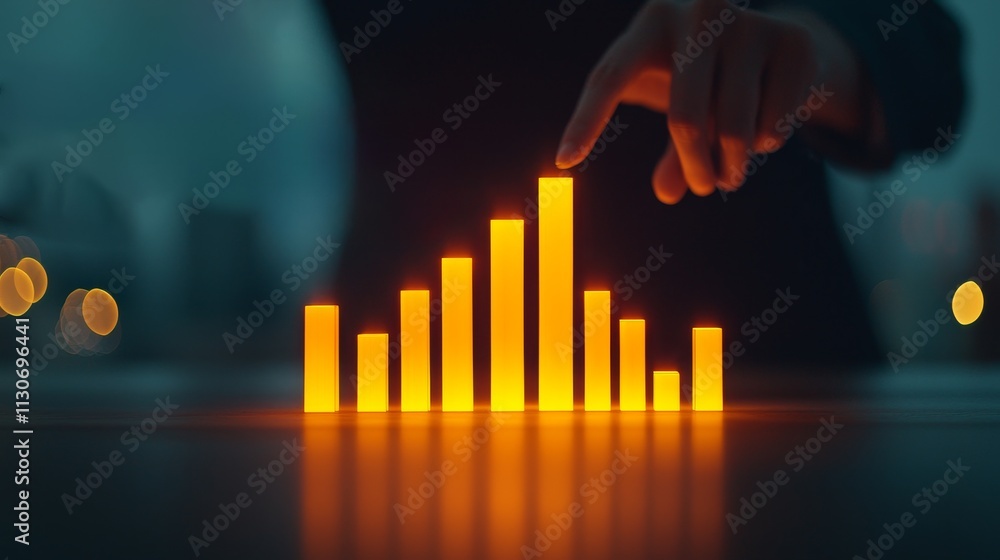 Poster reduced corporate taxes. visual representation of data with glowing bar graph.