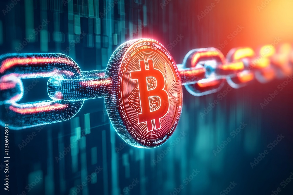 Aufkleber digital payments regulation concept. digital bitcoin linked to a blockchain network.