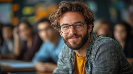 Fototapeta premium Encouraging Teacher with Engaged Students in Classroom