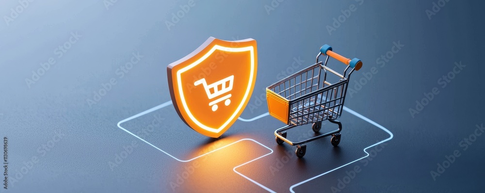 Aufkleber e-commerce platform security concept. digital shopping security with a cart icon and shield symbol.
