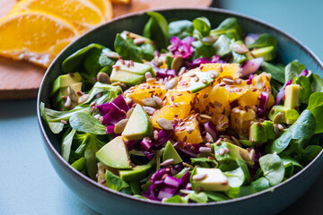 Vegan Lamb's Lettuce Salad with Avocado, Orange, and Seeds
