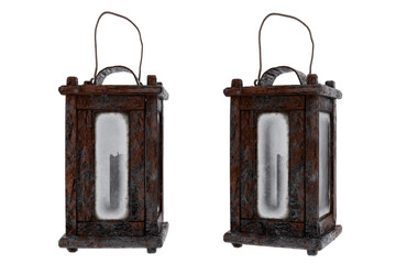 Pair of Rustic Wooden Lanterns