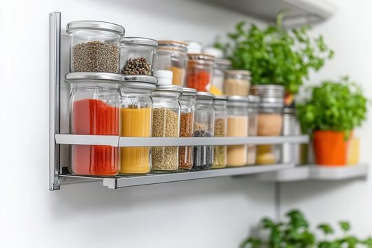 This magnetic fridge organizer features shelves designed to hold spices and utensils neatly, enhancing kitchen organization. Its space saving design offers a stylish solution for modern kitchens with 