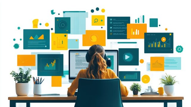 Online Course Creation with Engaged Teacher at Desk