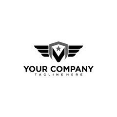 Naklejka premium creative logo Letter V with wings. Template for logo, label, emblem, sign stamp. Vector illustration.