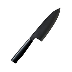 A sleek black chef's knife with a sharp blade, designed for precision cutting and culinary tasks.