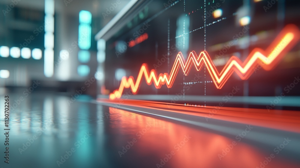 Poster ai investment disruption concept. stock market graph with fluctuating red line on display.