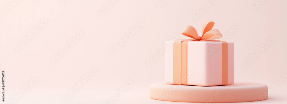 Poster gift box on pastel platform with soft gradient shadows