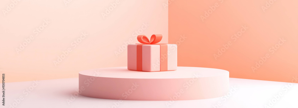 Aufkleber pastel gift box on round platform with soft gradient lighting