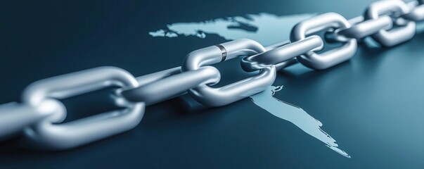 Fototapeta premium Trade barriers, symbolic chains across continents, 3D illustration