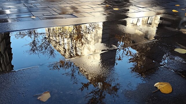 Artistic distortion of shadows on a reflective surface in an urban environment 