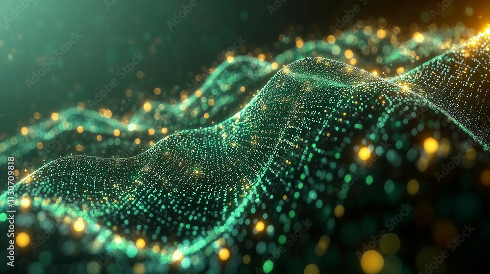 Poster digital abstract: emerald waves of data: a mesmerizing abstract digital landscape of emerald green w