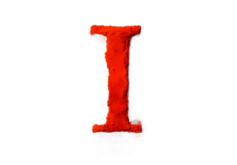 Artistic representation of red powder forming the word 'I' against a clean background, creating a beautiful visual impact.