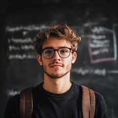 Obraz premium Young student at blackboard