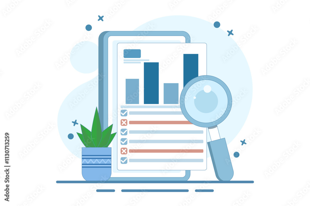 Poster financial statement analysis concept, data analysis on business report and investment monitoring das