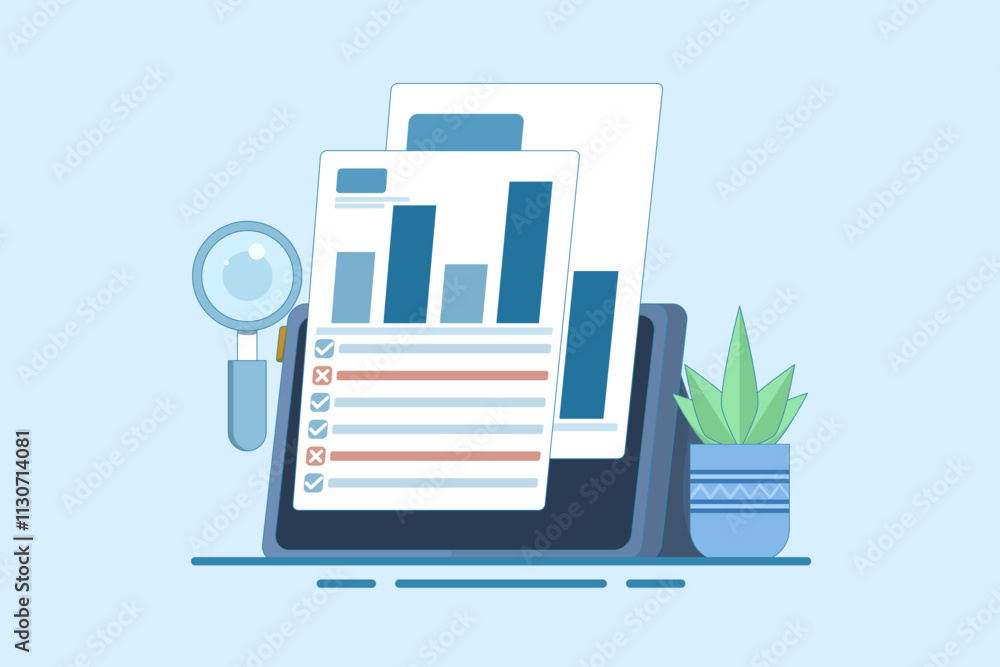 Poster financial statement analysis concept, data analysis on business report and investment monitoring das