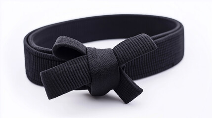 Karate black belt displayed prominently, isolated in white background