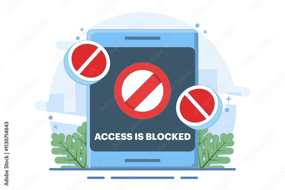 Poster online graphic concept of restricted access blocked on device, unauthorized internet web access proh
