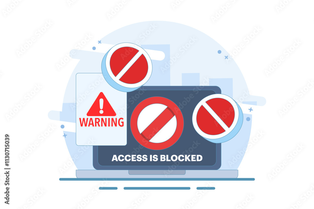 Aufkleber online graphic concept of restricted access blocked on device, unauthorized internet web access proh