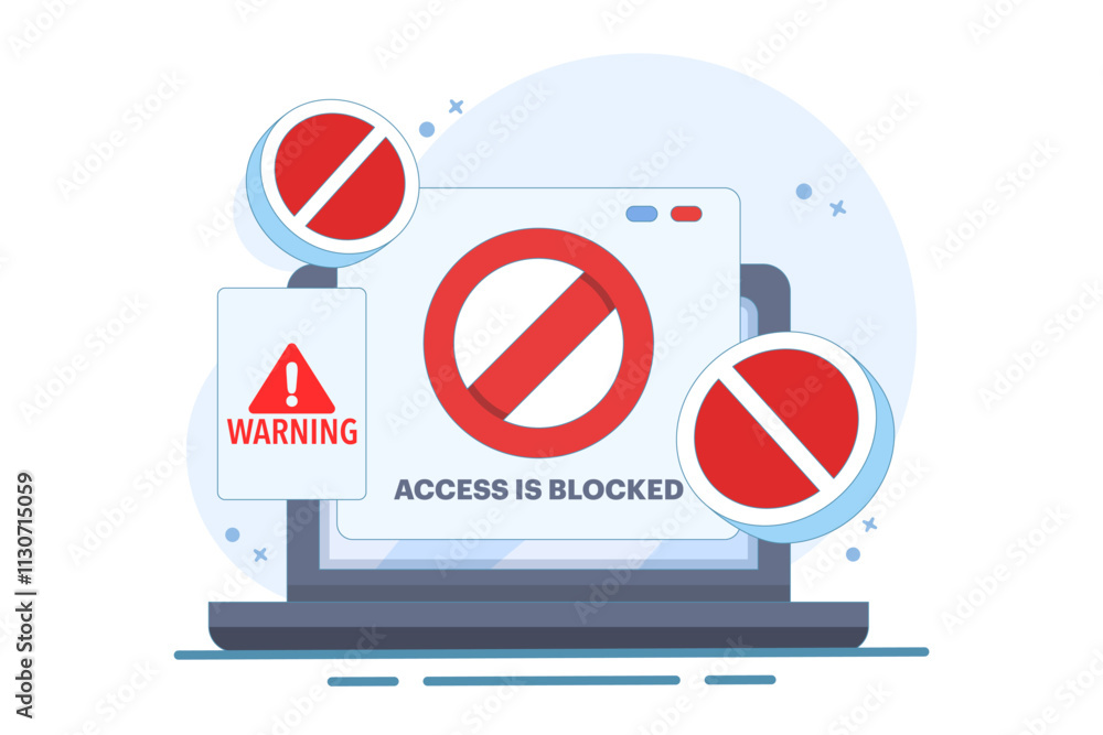 Poster online graphic concept of restricted access blocked on device, unauthorized internet web access proh