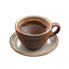 Fototapeta premium A brown cup filled with coffee, resting on a matching saucer, ready for enjoyment.