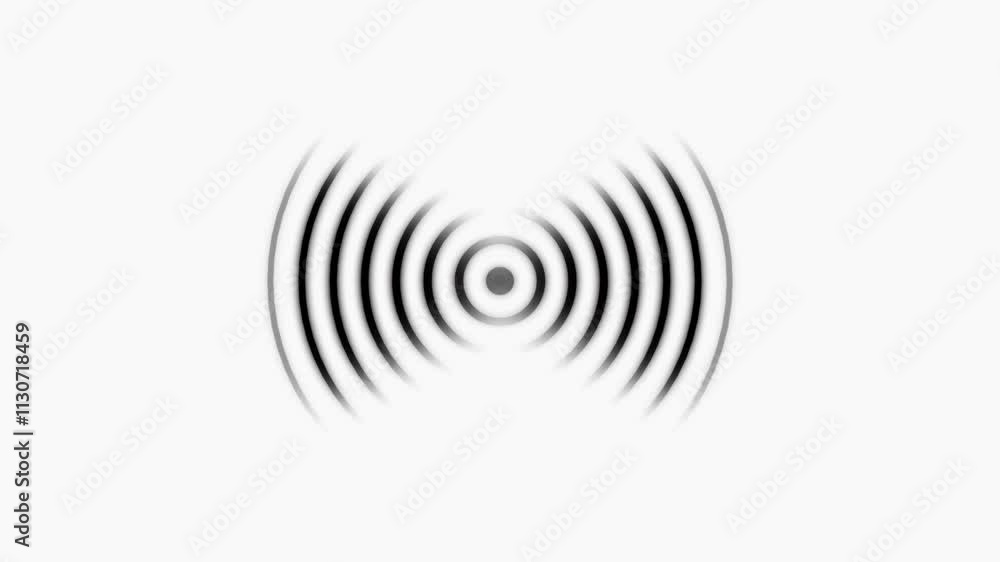 Poster animation of blue radio waves spreading, alpha channel. abstract neon circle radio waves looping bac