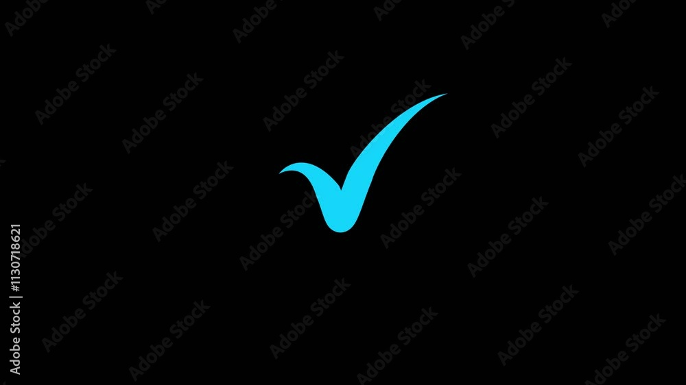 Poster glowing neon check mark icon animation. ok , done, completed check mark. abstract check mark icon an