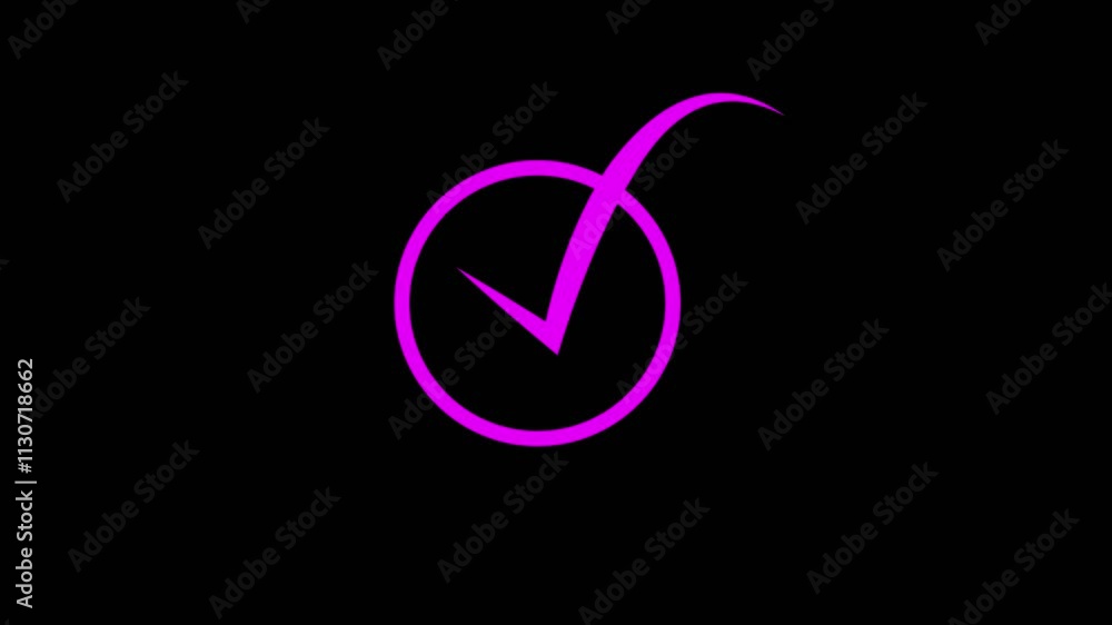 Poster glowing neon check mark icon animation. ok , done, completed check mark. abstract check mark icon an