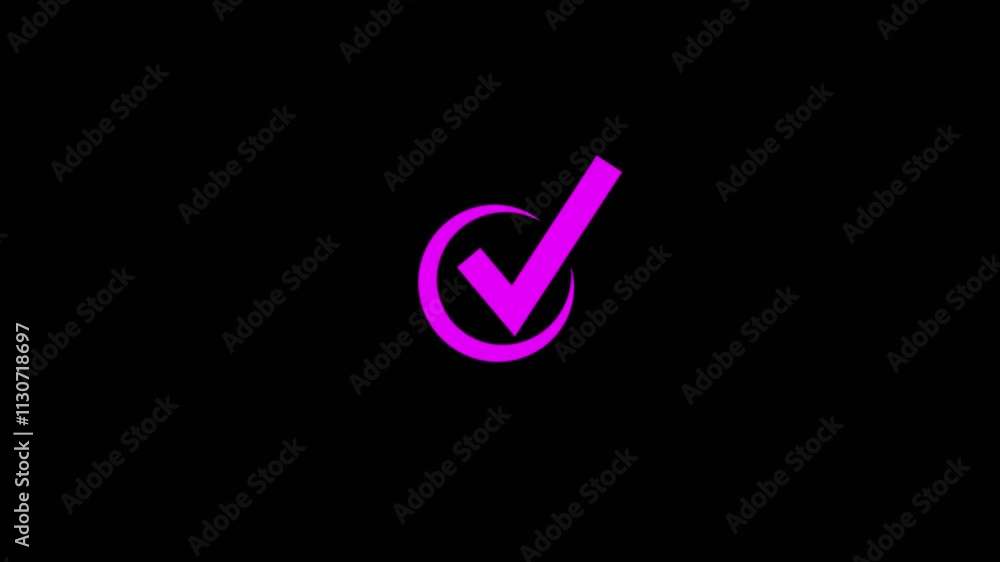 Poster neon line moving check mark icon animation concept .lighting check mark. glowing neon light check ma