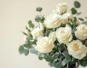 Obraz premium Elegant floral arrangement with white roses and greenery perfect for home decor or special occasions