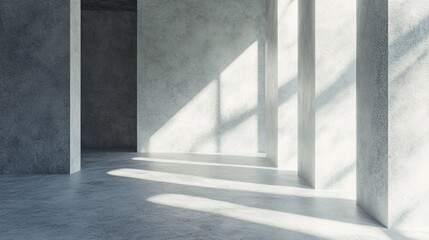 Obraz premium Minimalist Concrete Room Sunlight Shadows Architecture