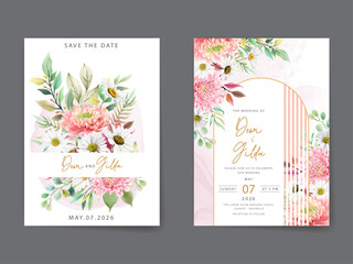 beautiful flower and leaves wedding invitation card template