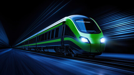 Naklejka premium High speed train in motion, showcasing sleek design and vibrant colors
